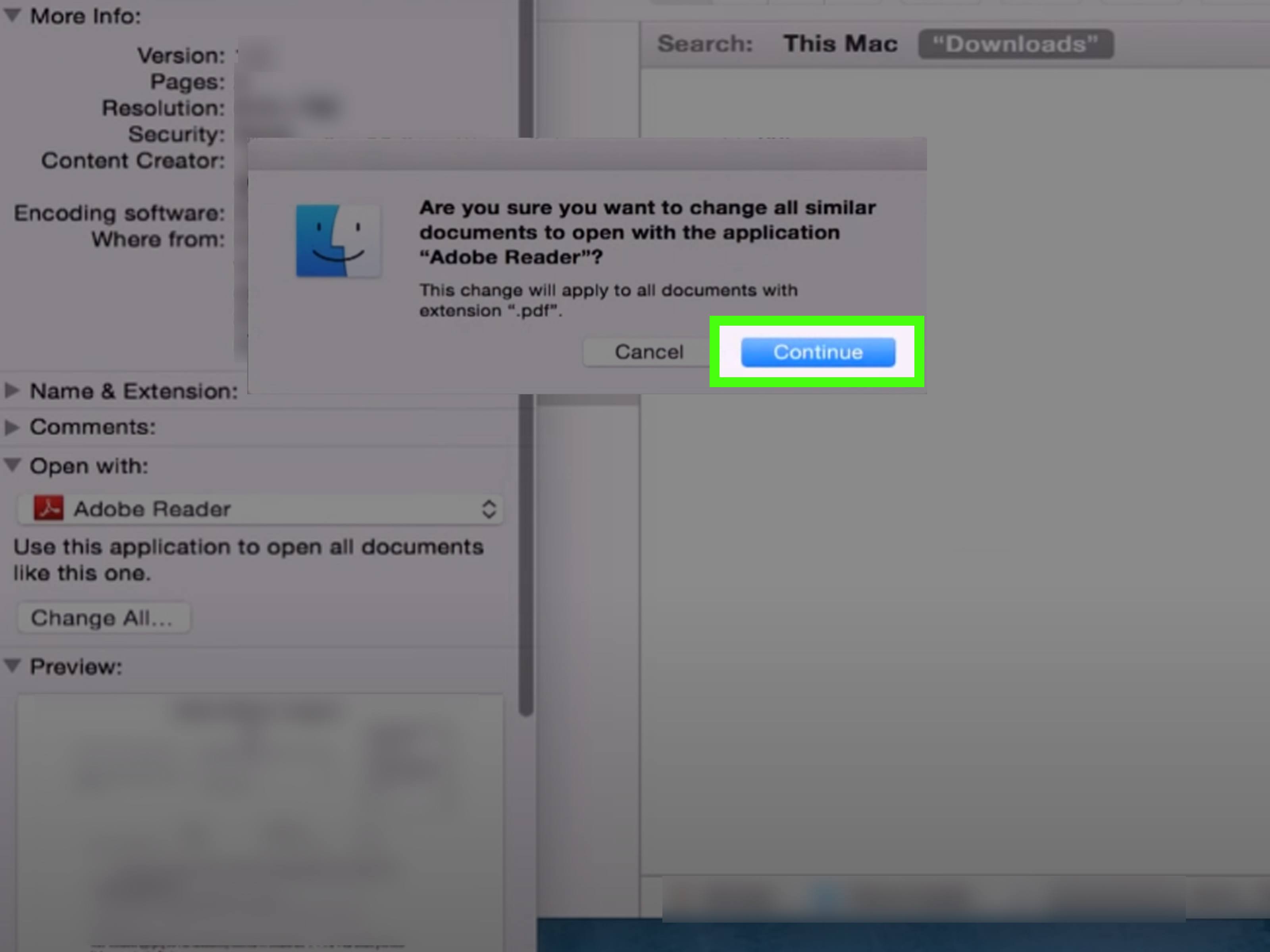 set mac to default to finder for pdf